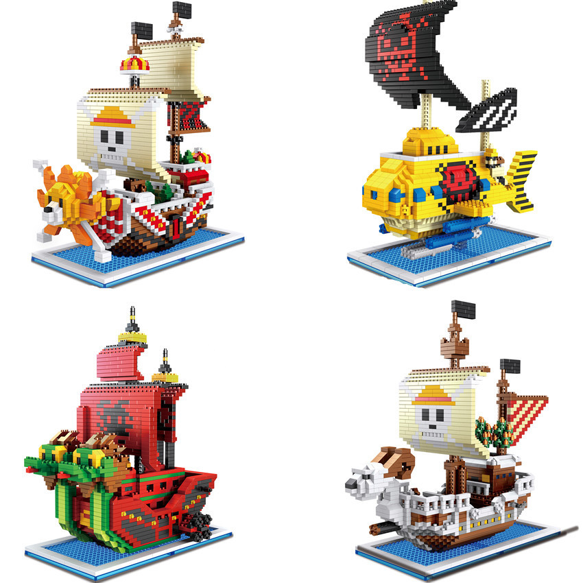 Model Kit Thousand Sunny - ワンピース海賊船ビルディングブロックアニメサウザンドサニー号ゴーイングメリールフィシャンクスボアミニレンガのおもちゃフィギュア子供のための
