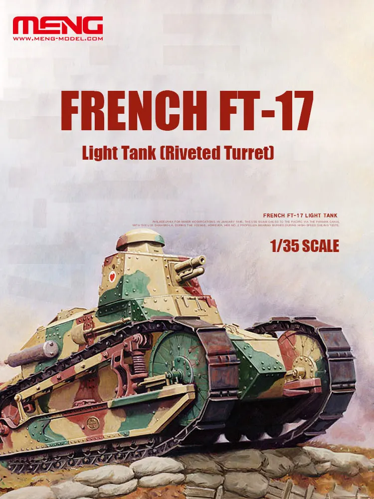 Model Kit Hobby - Meng組み立てモデルキット、TS-011French、ft-17ライトタンク、リベット付きタレット、1/35