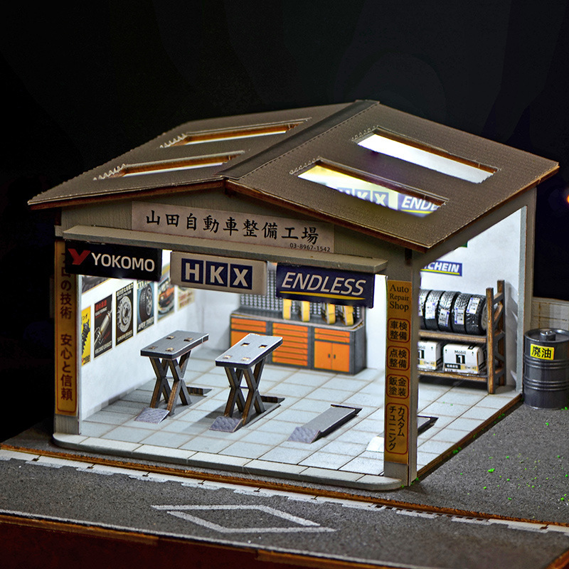 1:64スケールDIY自動車修理工場ジオラマキット（LEDラ - Model Kit Toy のレビューと価格