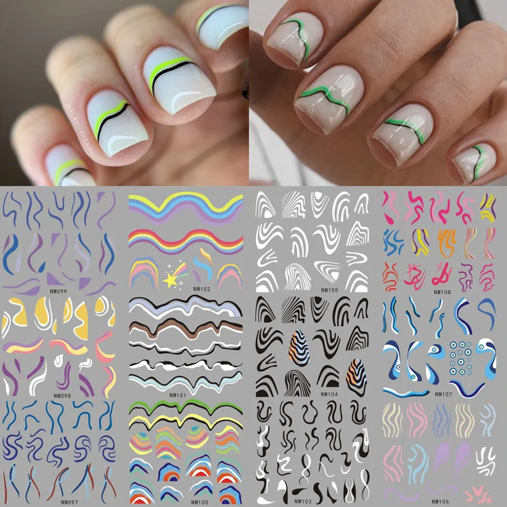 フレンチヒントネイルスライダーステッカータトゥー幾何学ライン - Waterslide Decal Paper のレビューと価格