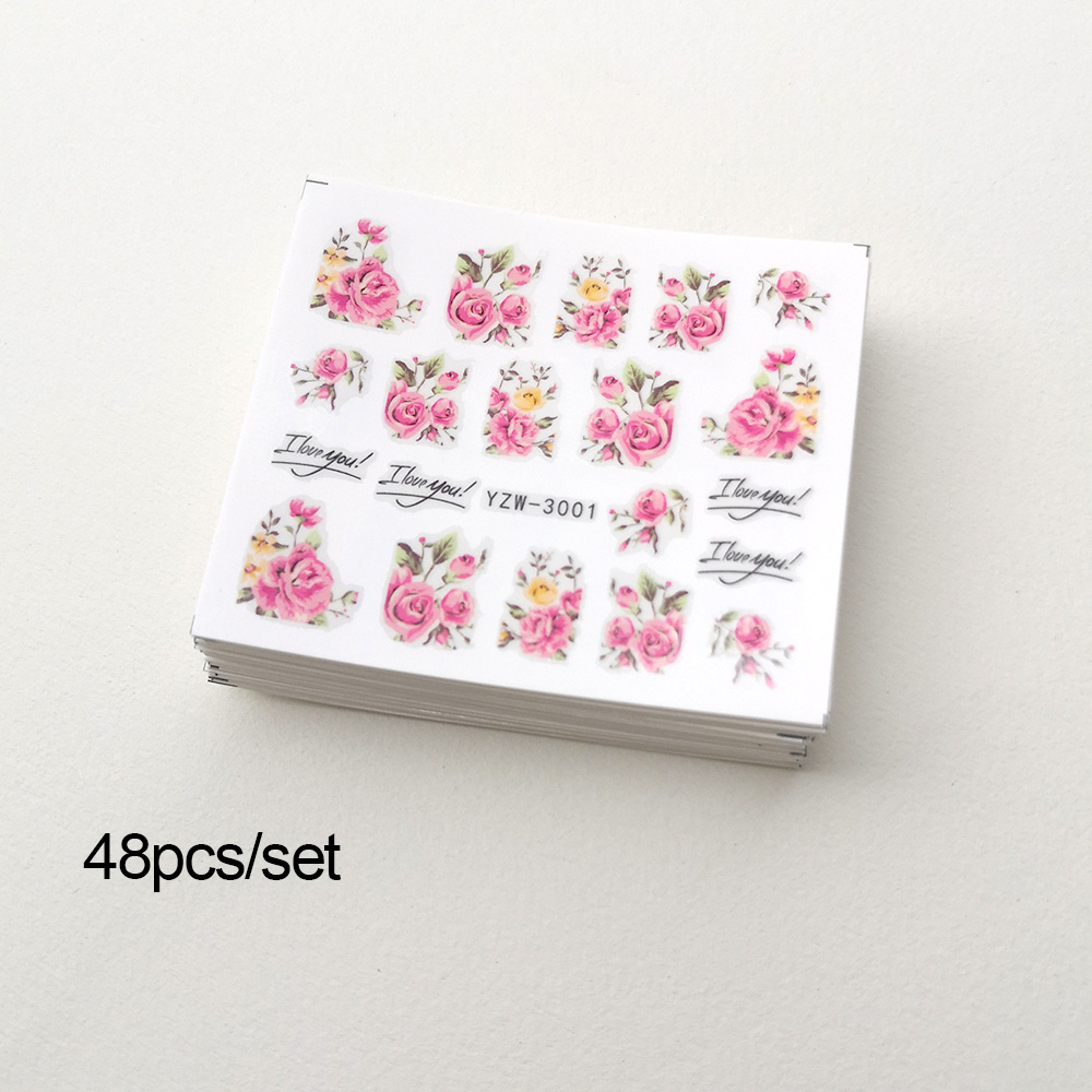48枚入りネイルアートステッカー、春夏の花、バラ、蝶、葉っぱ - Waterslide Decal Paper のレビューと価格