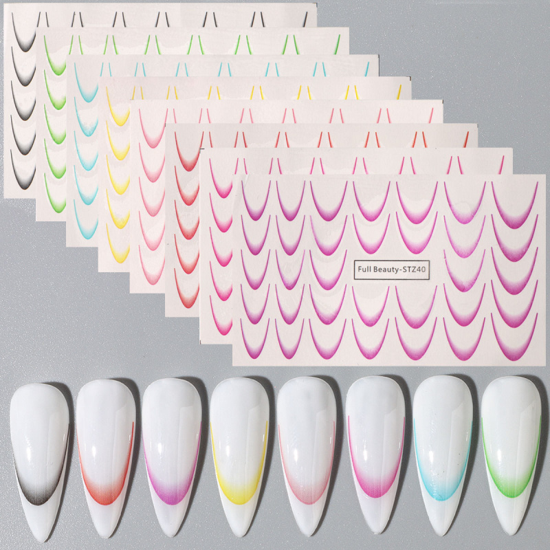 8 個グラデーションフレンチネイルアートステッカーインクブル - Waterslide Decal Paper のレビューと価格